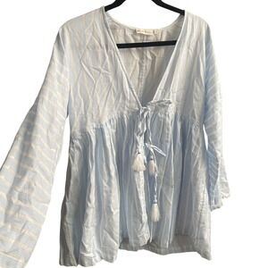 Roller Rabbit Striped Open Blue Tunic Mini Dress Medium Preppy Scandigirl Beach